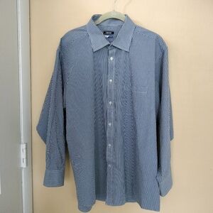 IZOD Men's Blue White Checkered Dress Shirt 17-17.5 Preppy Classic Office Dinner
